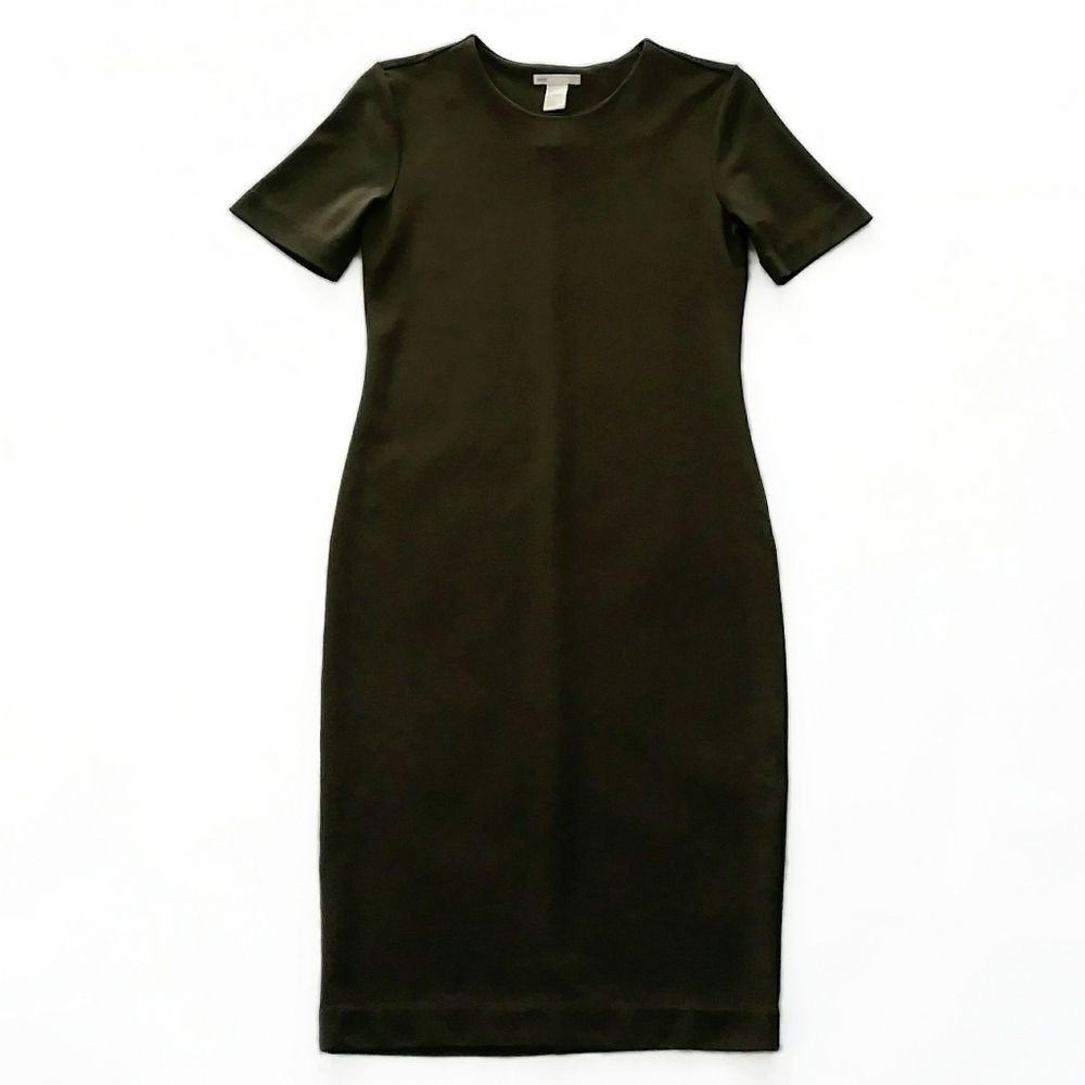 ❤️SALE! PRICE FINAL!❤️ WOMEN'S SHORT SLEEVE BODYCON OLIVE GREEN MIDI DRESS SMALL